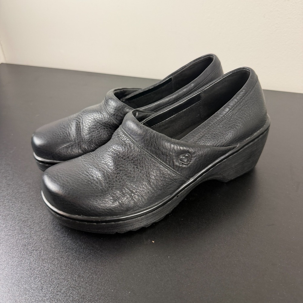 Nurse Mates Clogs Women's 8.5W Black Leather Comfortable Wedge Slip On 248001